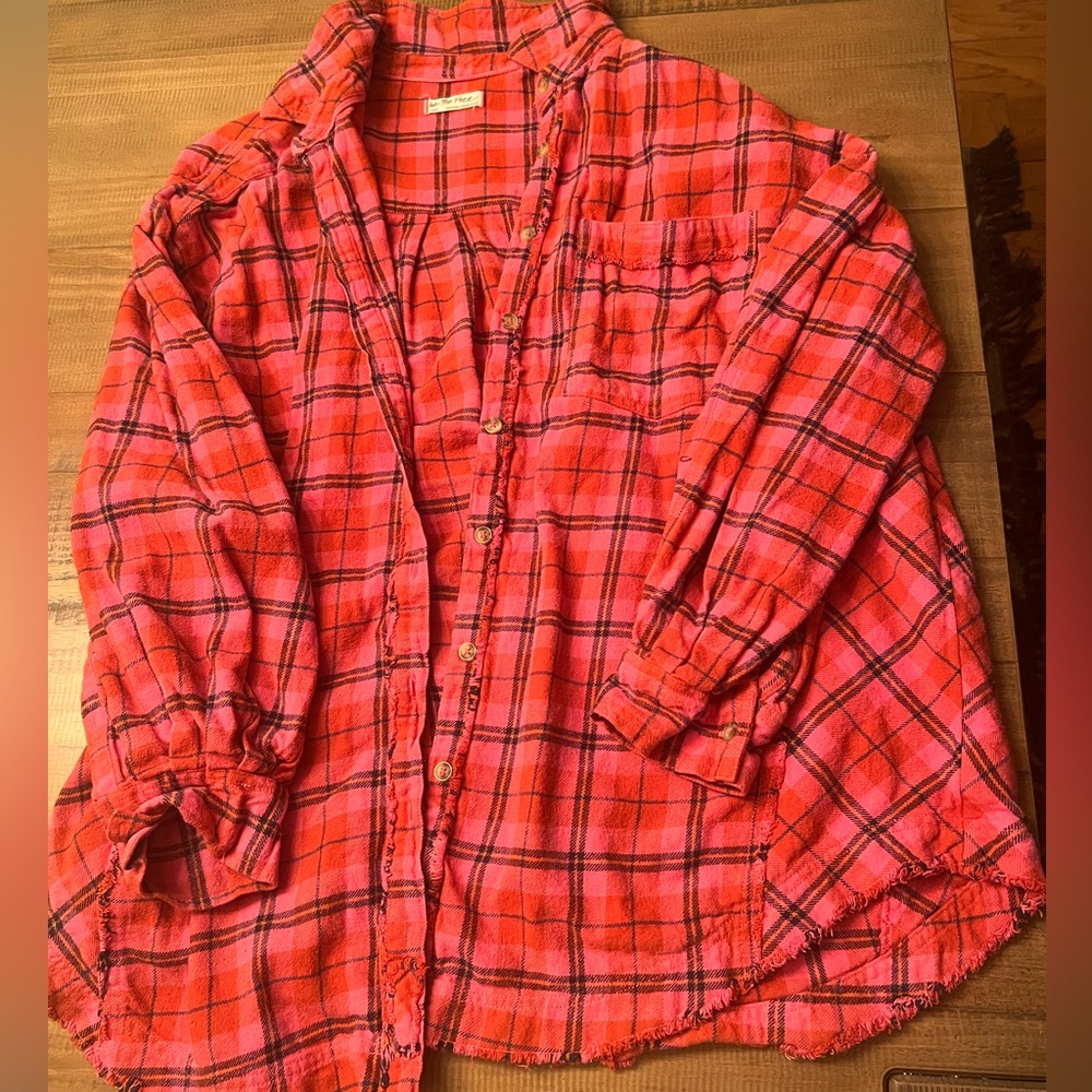 Women’s Free People We The Free Happy Hour Plaid Long Sleeve Flannel Shirt Pink